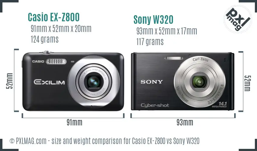 Casio EX-Z800 vs Sony W320 size comparison