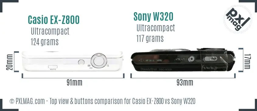 Casio EX-Z800 vs Sony W320 top view buttons comparison