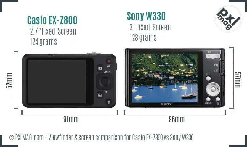 Casio EX-Z800 vs Sony W330 Screen and Viewfinder comparison