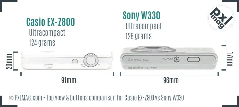 Casio EX-Z800 vs Sony W330 top view buttons comparison