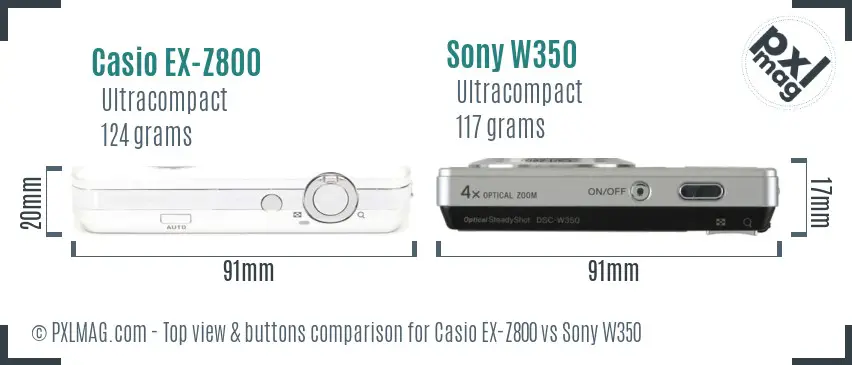 Casio EX-Z800 vs Sony W350 top view buttons comparison Casio EX-Z800 vs Sony W350 top view buttons comparison