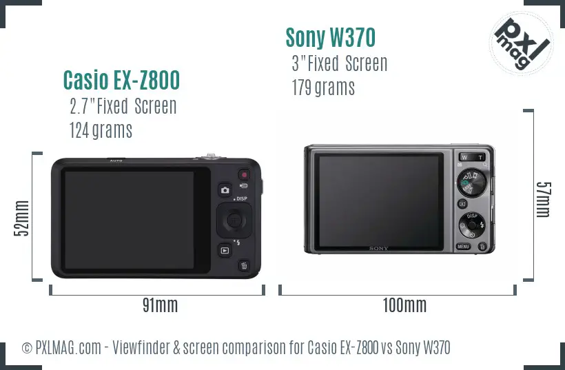 Casio EX-Z800 vs Sony W370 Screen and Viewfinder comparison