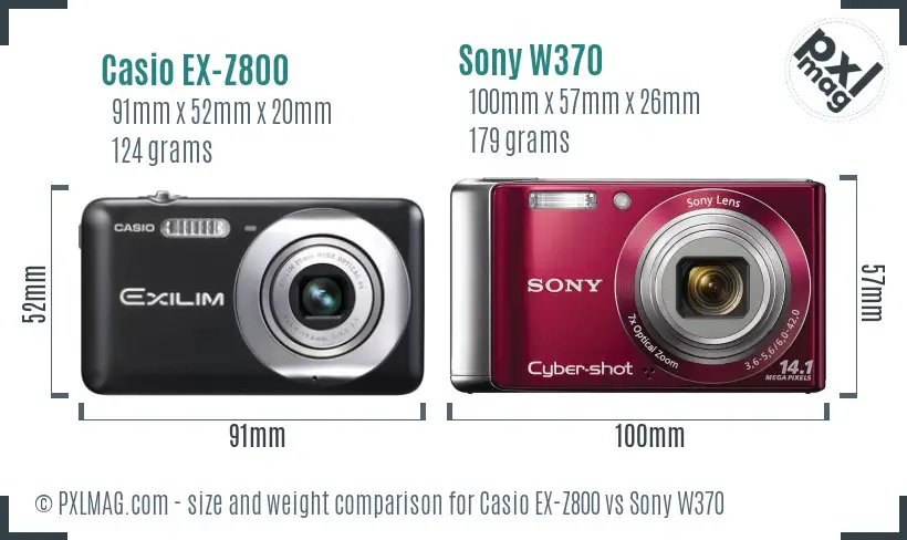 Casio EX-Z800 vs Sony W370 size comparison