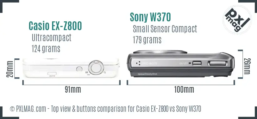 Casio EX-Z800 vs Sony W370 top view buttons comparison