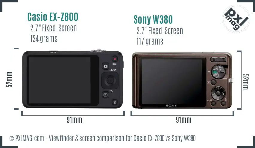 Casio EX-Z800 vs Sony W380 Screen and Viewfinder comparison