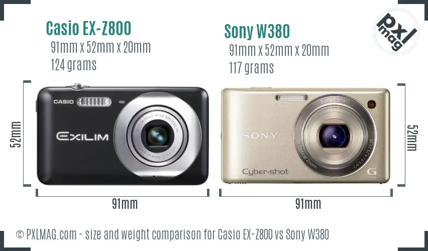 Casio EX-Z800 vs Sony W380 size comparison
