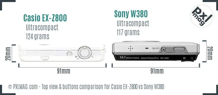 Casio EX-Z800 vs Sony W380 top view buttons comparison