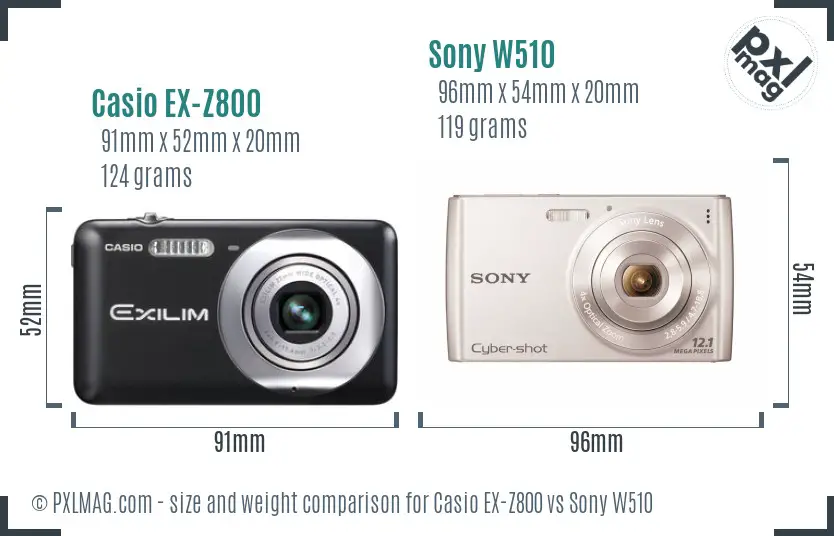 Casio EX-Z800 vs Sony W510 size comparison
