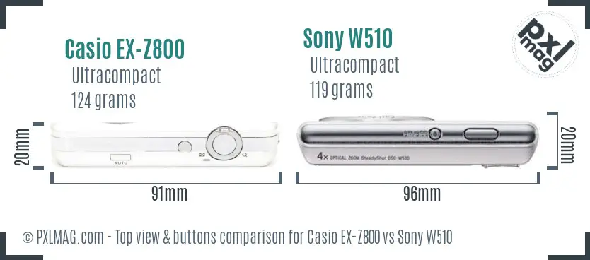 Casio EX-Z800 vs Sony W510 top view buttons comparison