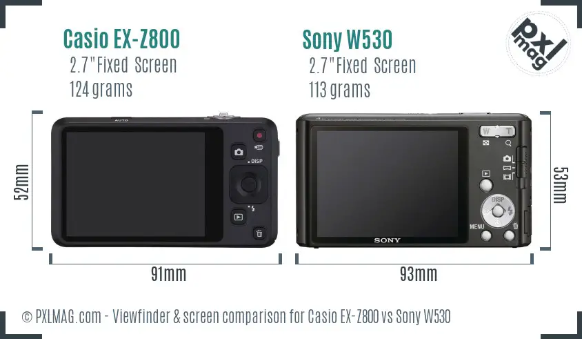 Casio EX-Z800 vs Sony W530 Screen and Viewfinder comparison