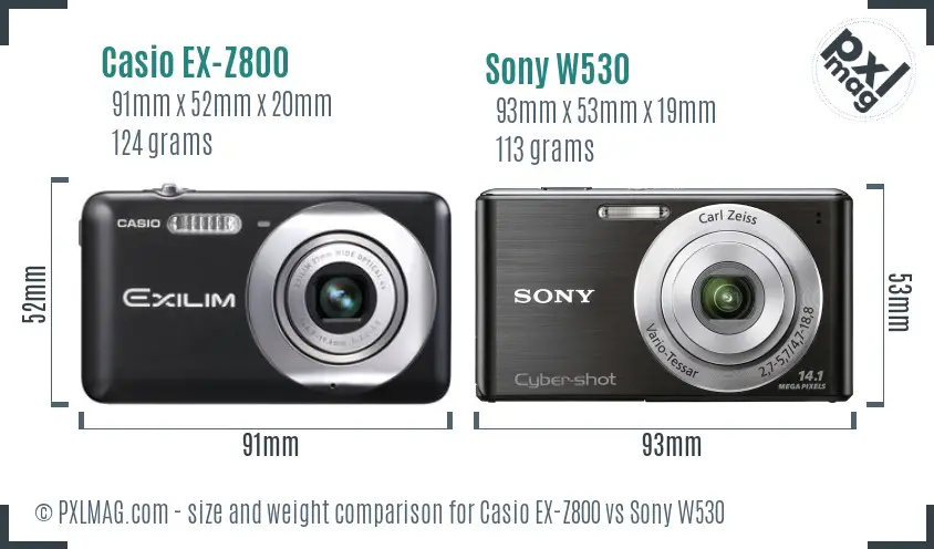 Casio EX-Z800 vs Sony W530 size comparison