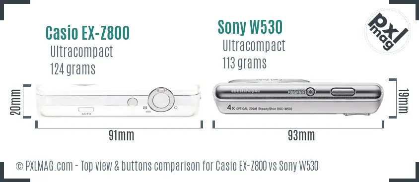 Casio EX-Z800 vs Sony W530 top view buttons comparison