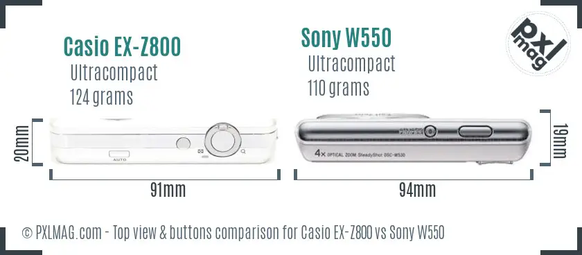 Casio EX-Z800 vs Sony W550 top view buttons comparison Casio EX-Z800 vs Sony W550 top view buttons comparison