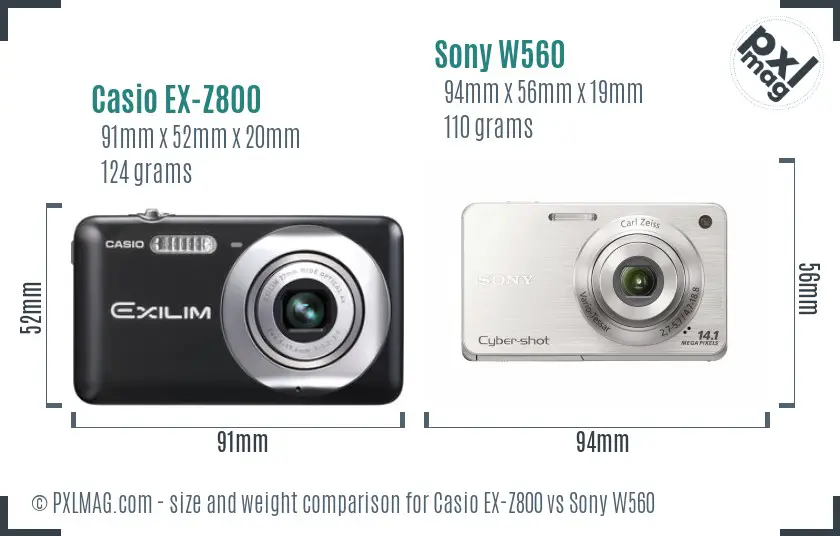 Casio EX-Z800 vs Sony W560 size comparison Casio EX-Z800 vs Sony W560 size comparison