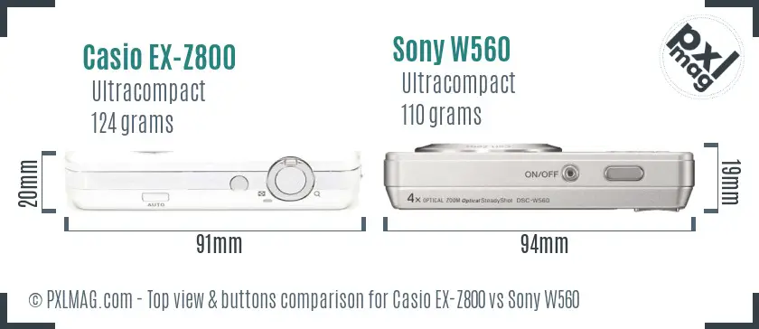 Casio EX-Z800 vs Sony W560 top view buttons comparison Casio EX-Z800 vs Sony W560 top view buttons comparison
