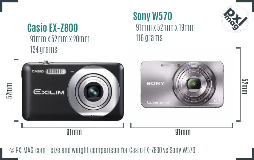 Casio EX-Z800 vs Sony W570 size comparison