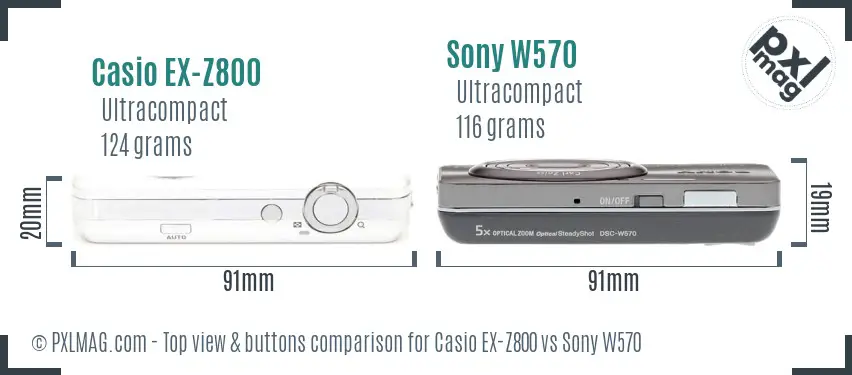 Casio EX-Z800 vs Sony W570 top view buttons comparison