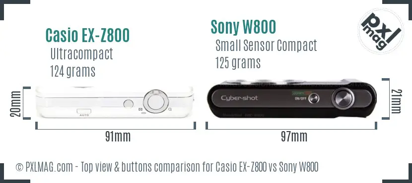 Casio EX-Z800 vs Sony W800 top view buttons comparison Casio EX-Z800 vs Sony W800 top view buttons comparison