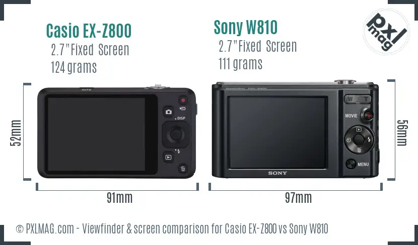 Casio EX-Z800 vs Sony W810 Screen and Viewfinder comparison