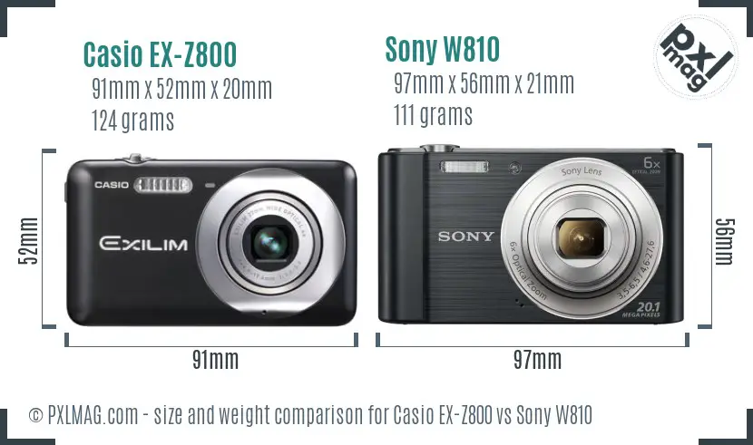 Casio EX-Z800 vs Sony W810 size comparison