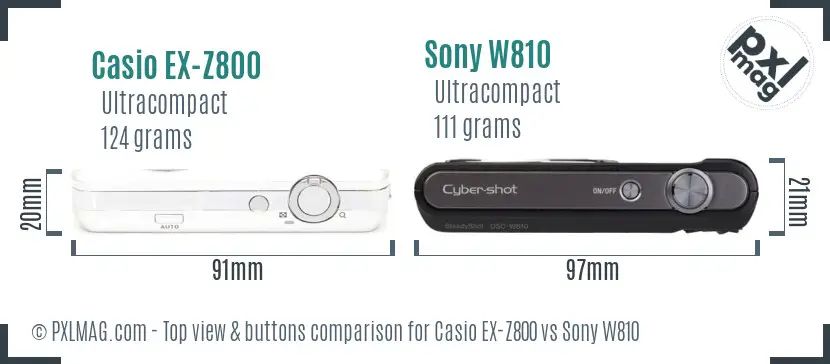 Casio EX-Z800 vs Sony W810 top view buttons comparison