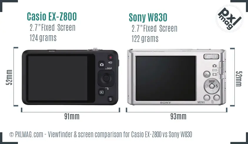 Casio EX-Z800 vs Sony W830 Screen and Viewfinder comparison