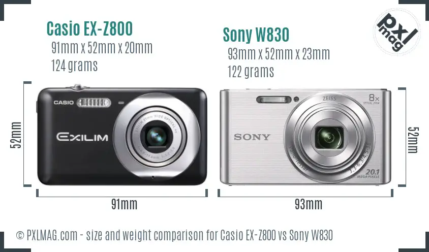 Casio EX-Z800 vs Sony W830 size comparison