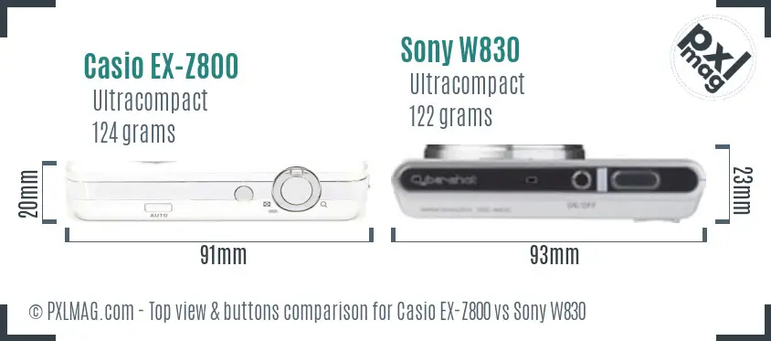 Casio EX-Z800 vs Sony W830 top view buttons comparison