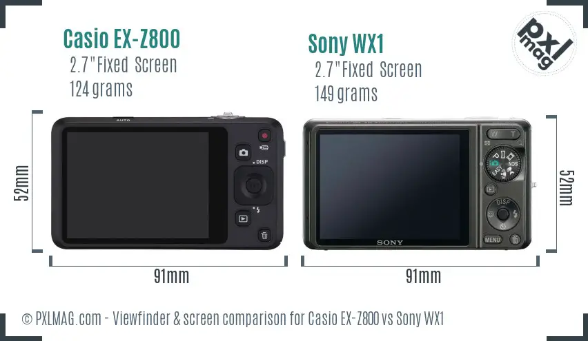 Casio EX-Z800 vs Sony WX1 Screen and Viewfinder comparison
