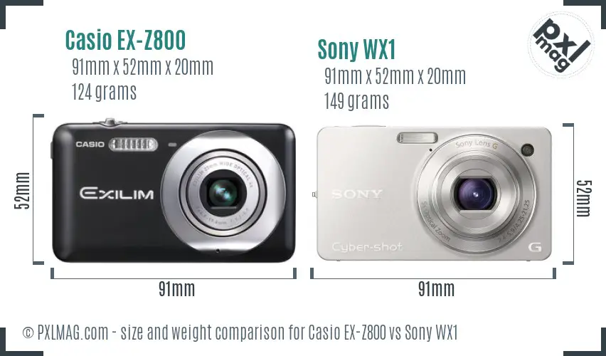 Casio EX-Z800 vs Sony WX1 size comparison