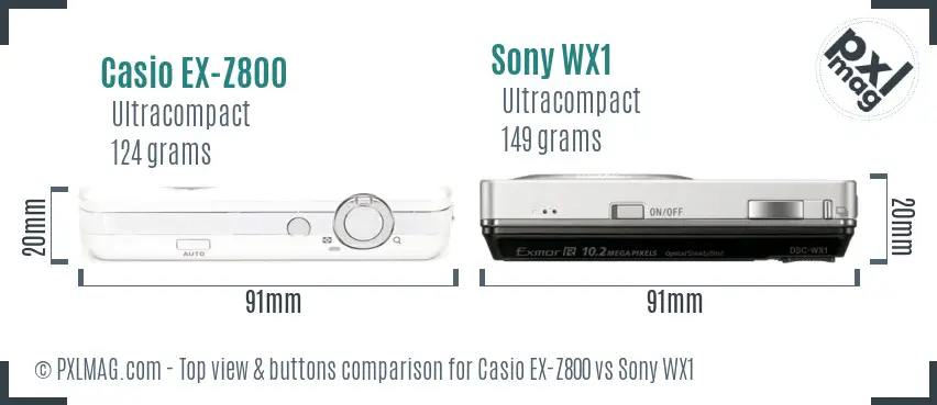 Casio EX-Z800 vs Sony WX1 top view buttons comparison