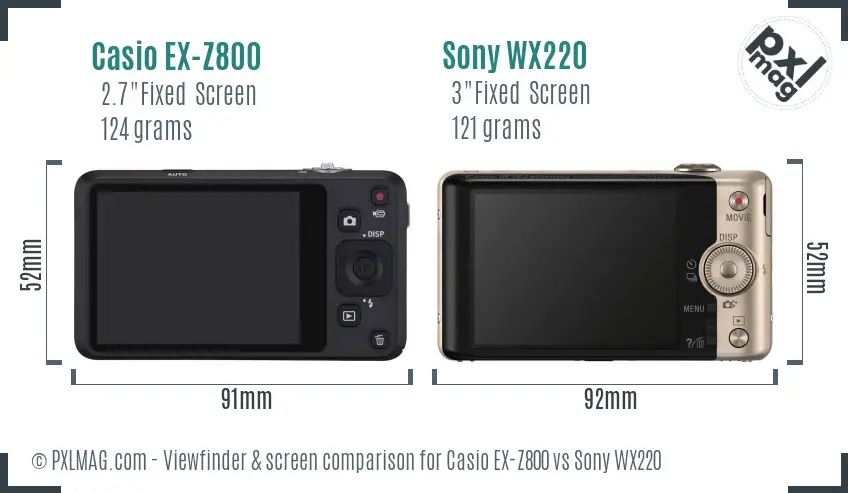 Casio EX-Z800 vs Sony WX220 Screen and Viewfinder comparison