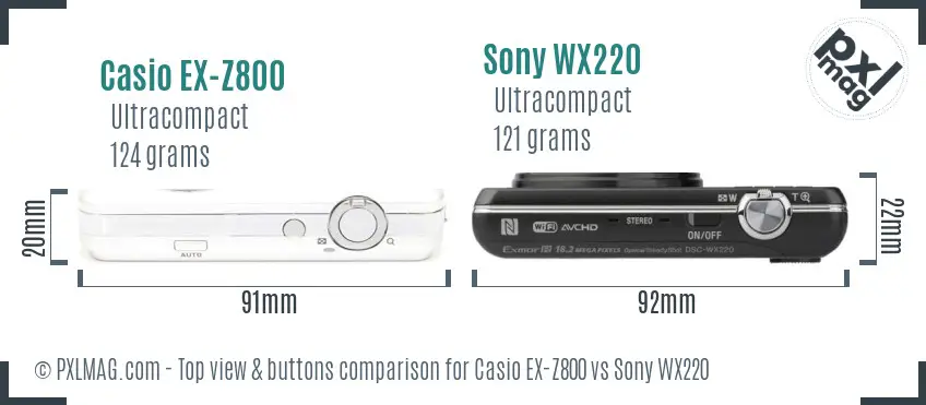 Casio EX-Z800 vs Sony WX220 top view buttons comparison