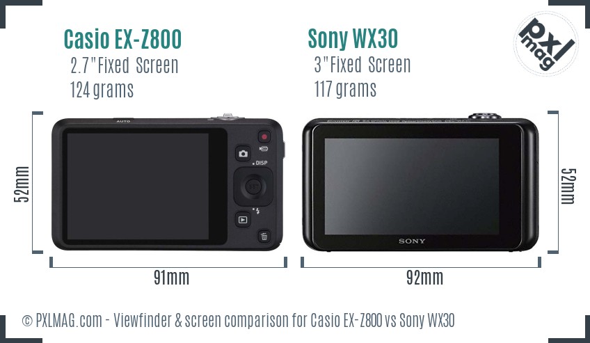 Casio EX-Z800 vs Sony WX30 Screen and Viewfinder comparison