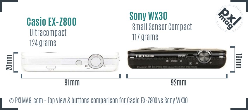Casio EX-Z800 vs Sony WX30 top view buttons comparison