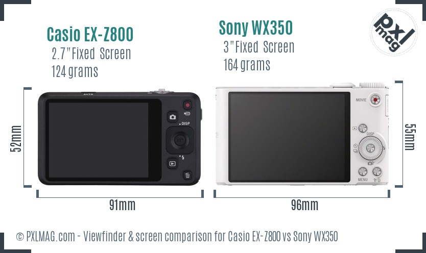 Casio EX-Z800 vs Sony WX350 Screen and Viewfinder comparison
