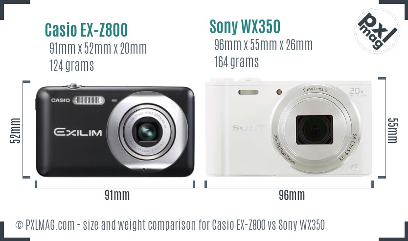 Casio EX-Z800 vs Sony WX350 size comparison