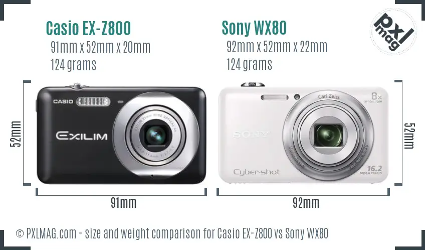 Casio EX-Z800 vs Sony WX80 size comparison