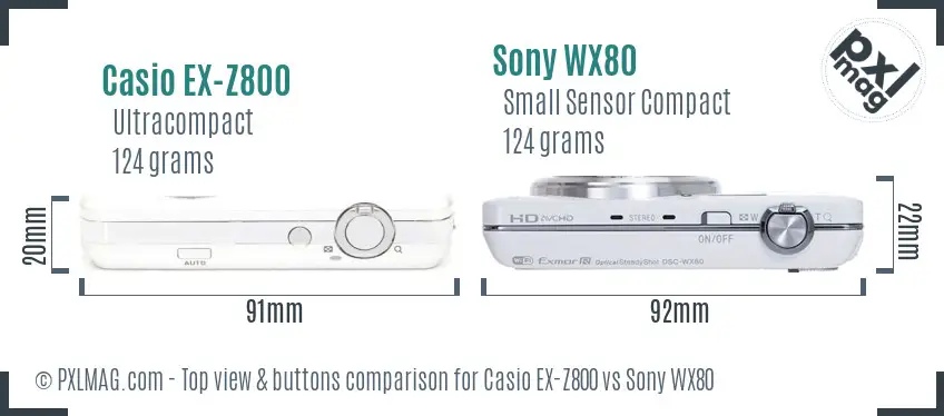 Casio EX-Z800 vs Sony WX80 top view buttons comparison