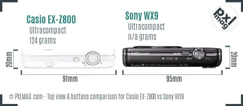 Casio EX-Z800 vs Sony WX9 top view buttons comparison