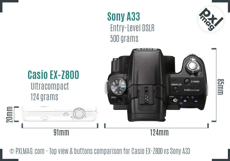 Casio EX-Z800 vs Sony A33 top view buttons comparison