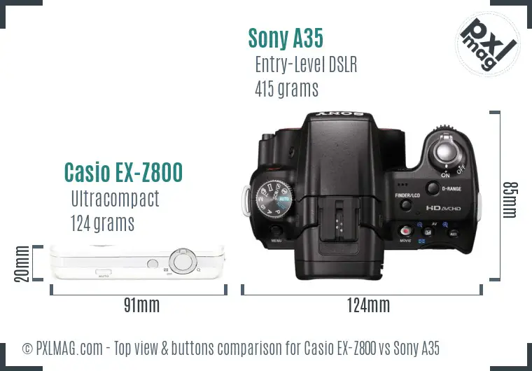 Casio EX-Z800 vs Sony A35 top view buttons comparison