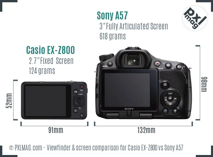 Casio EX-Z800 vs Sony A57 Screen and Viewfinder comparison Casio EX-Z800 vs Sony A57 Screen and Viewfinder comparison