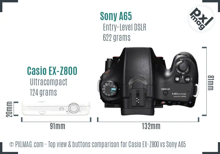 Casio EX-Z800 vs Sony A65 top view buttons comparison