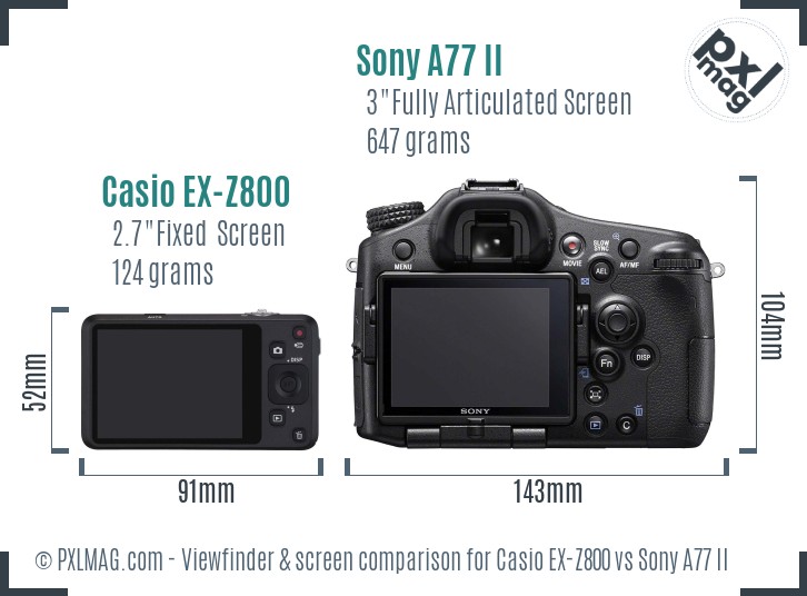 Casio EX-Z800 vs Sony A77 II Screen and Viewfinder comparison