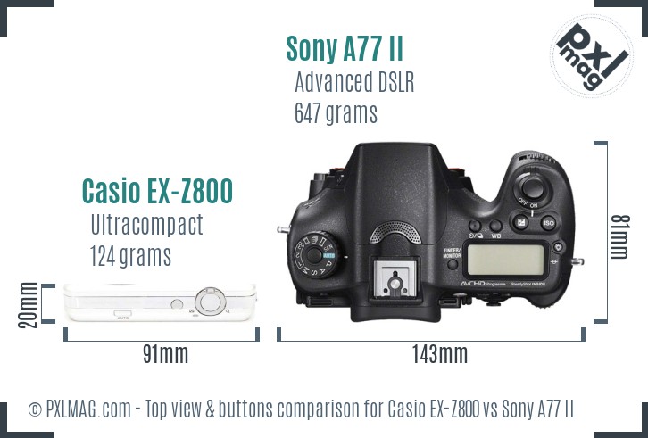 Casio EX-Z800 vs Sony A77 II top view buttons comparison