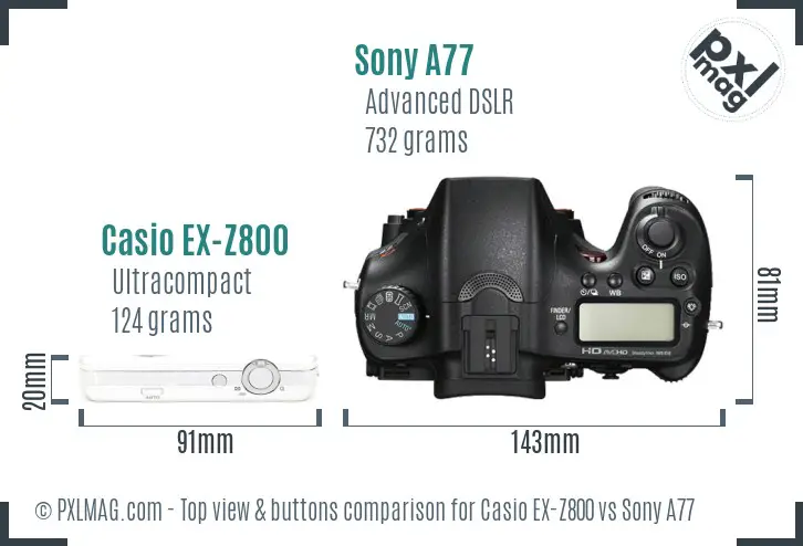 Casio EX-Z800 vs Sony A77 top view buttons comparison