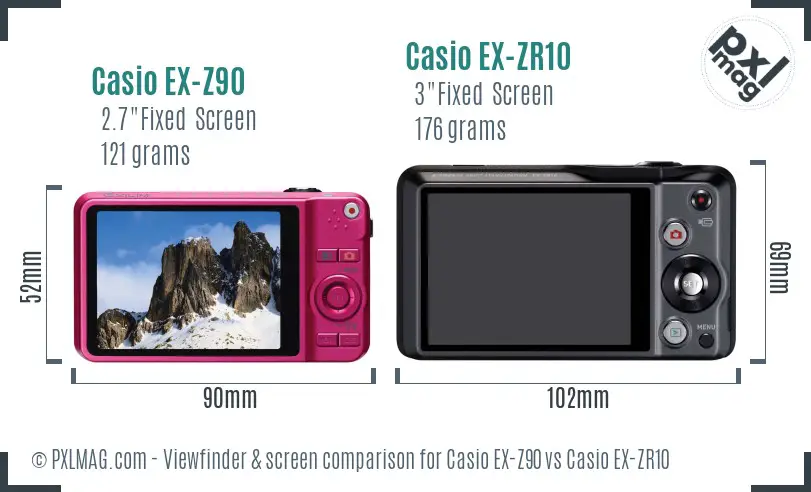 Casio EX-Z90 vs Casio EX-ZR10 Screen and Viewfinder comparison