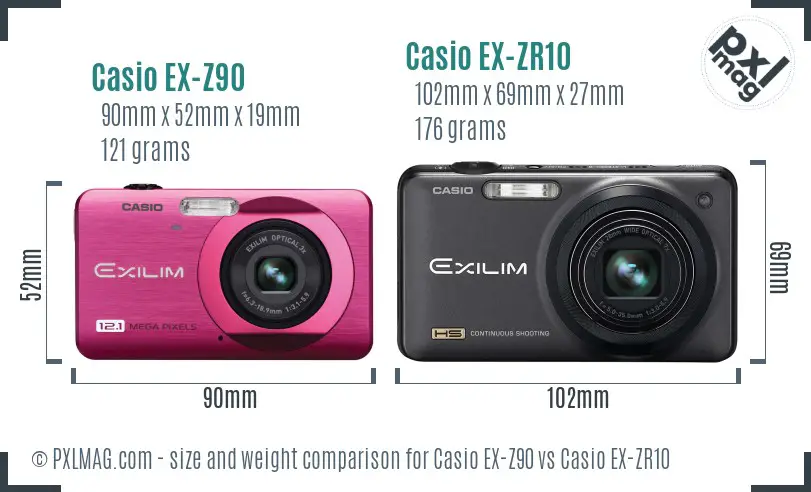 Casio EX-Z90 vs Casio EX-ZR10 size comparison