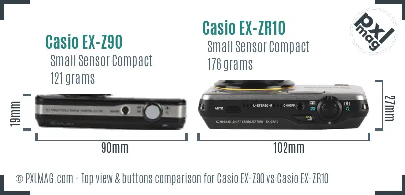 Casio EX-Z90 vs Casio EX-ZR10 top view buttons comparison